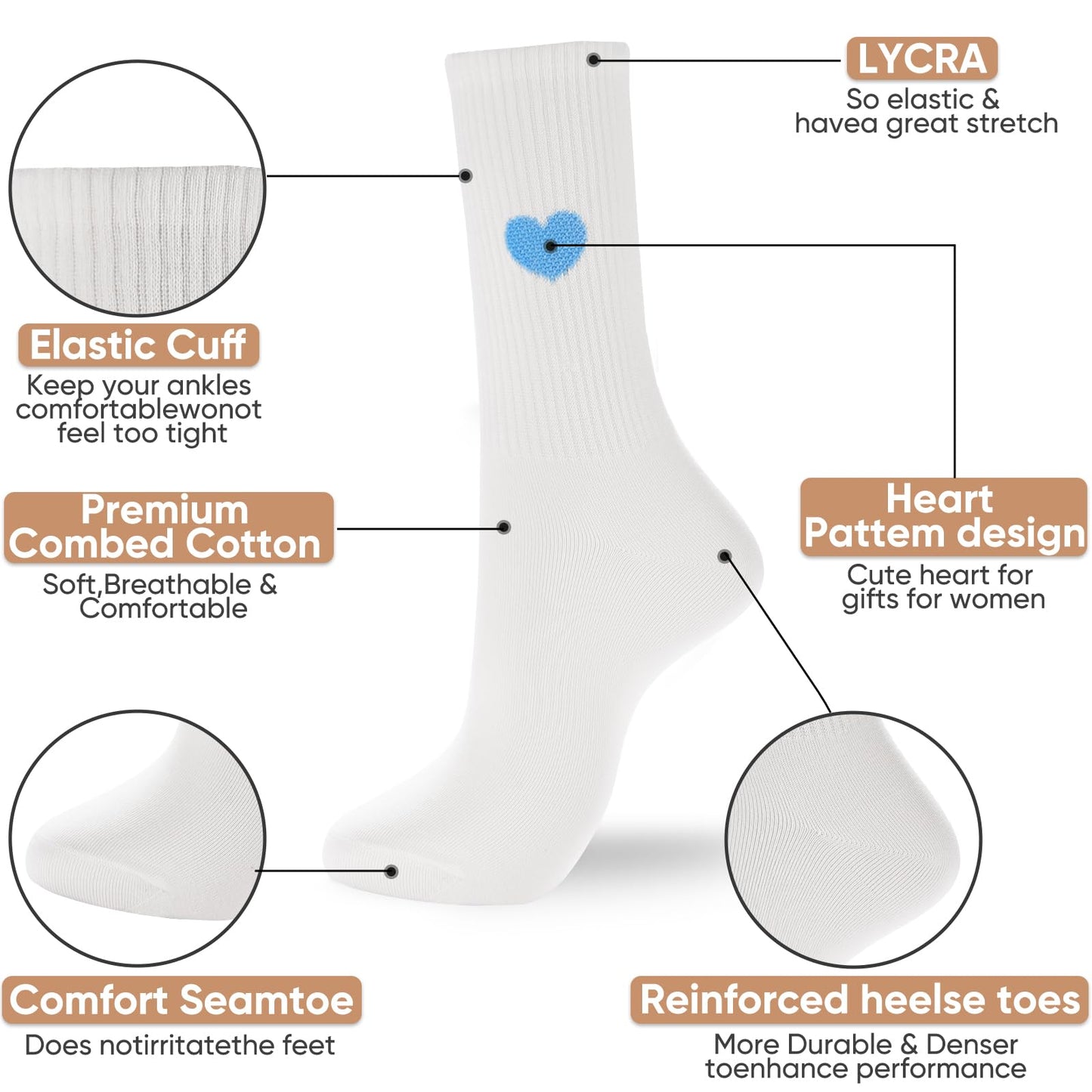 Corlap Women's Cute Cotton Crew Socks - Calf High Dress Socks, Novelty Fun Heart Design 5 Pairs (Gift Box)