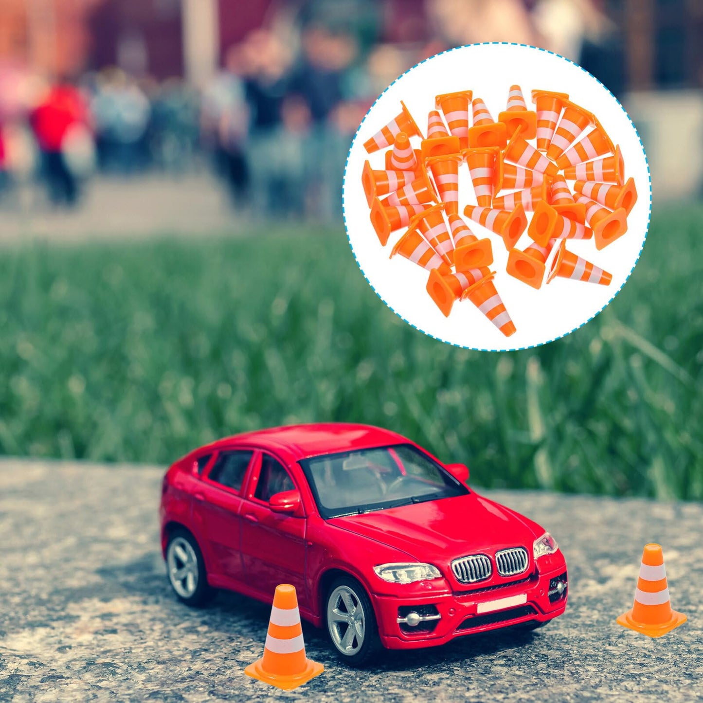 TOPPERFUN 30Pcs Mini Traffic Cones, 1in Mini Cones Orange Small Roadblock Construction Signs, Tiny Traffic Toys Training Scene Roadblocks, Multifunctional Building Theme Party Sports Activity Models