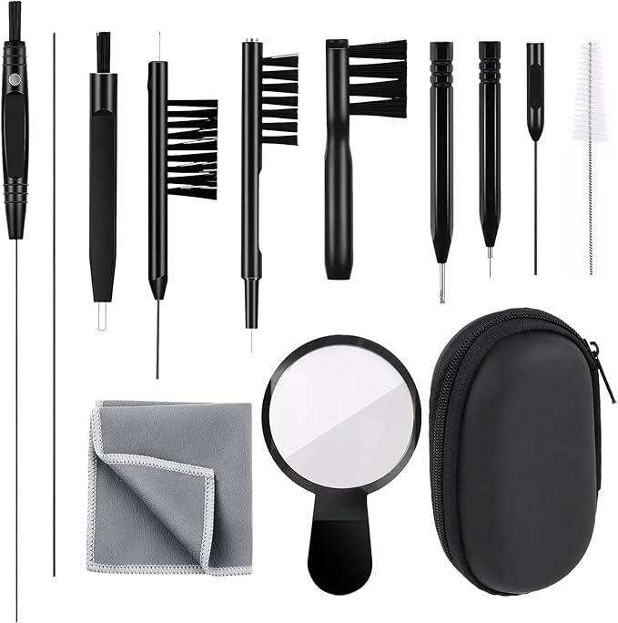 Hearing Aid Cleaning Kit 13 Pcs Hearing Aid Cleaner Black Hearing Aid Cleaning Tools,Hearing Aids Cleaning Kit Includes Hearing Aid Cleaning Brush,Magnifier,Ventilation Rod,Screwdriver,Storage Bag
