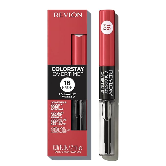 Revlon Liquid Lipstick with Clear Lip Gloss, ColorStay Overtime Lipcolor, Stocking Stuffer for Women, 020 Constantly Coral, 0.07 fl oz
