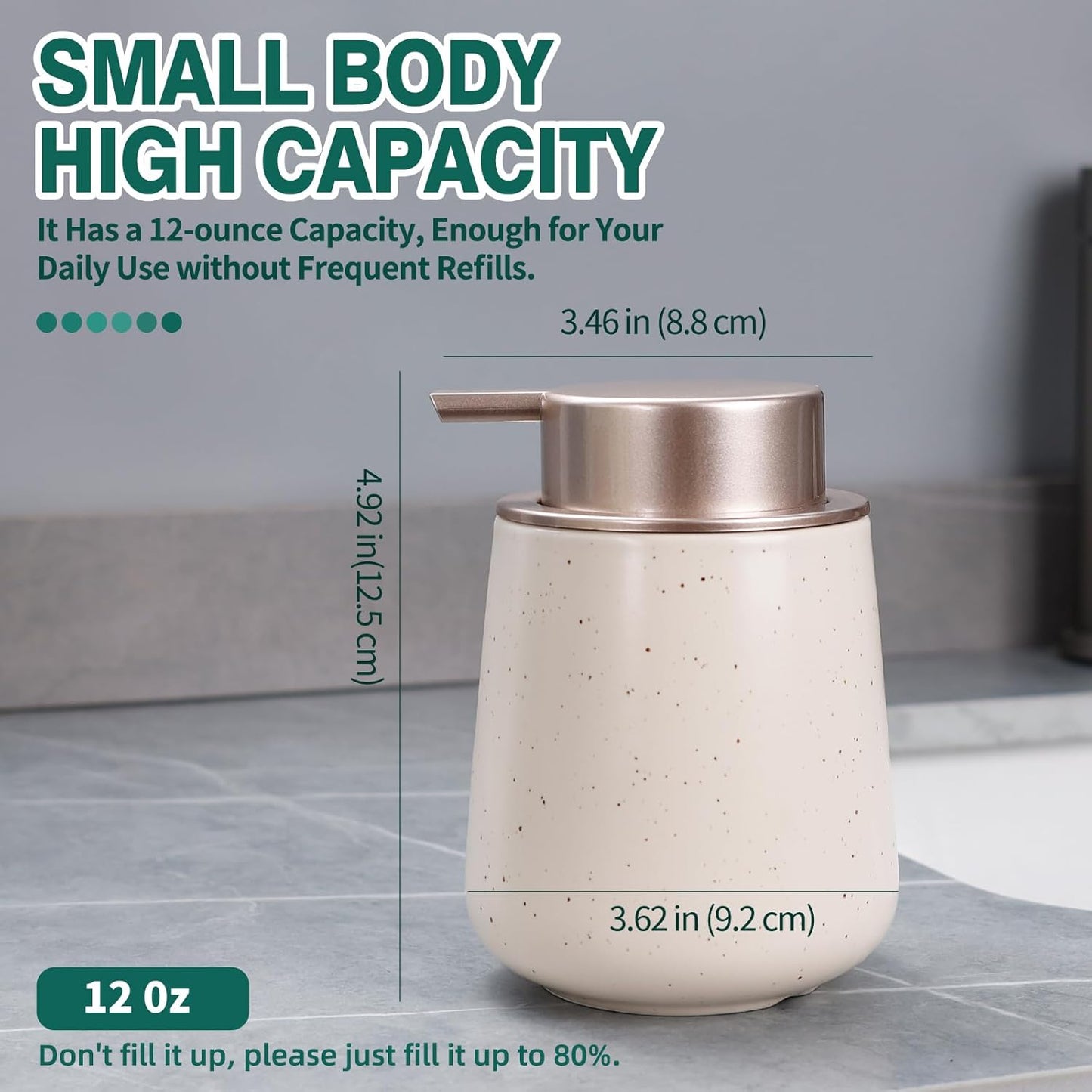 Bosilunlife Ceramic Foaming Soap Dispenser - 12 oz Foam Hand Wash Dispenser Bathroom Countertop Kitchen Dish Soap Pump Dispenser Liquid Soap Dispenser for Bathroom