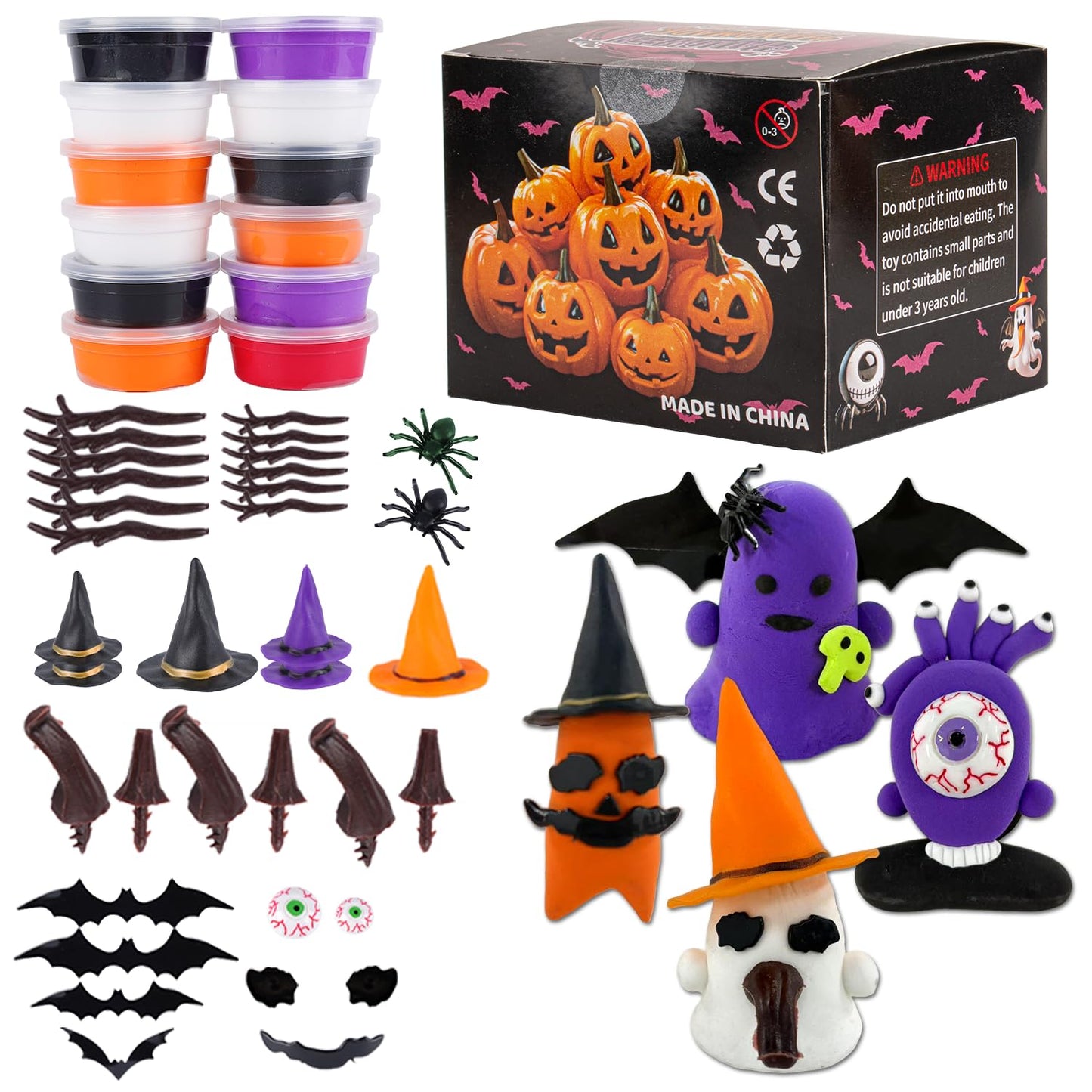Air Dry Clay Kits for Kids-Modeling Clay DIY Kit,12 Pack Halloween Pumpkin Crafts Set, Trick or Treat Halloween Day Party Decoration Gift
