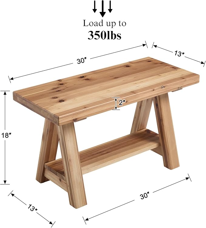 Janoray 30" Entryway Bench with Storage Farmhouse Narrow Dining Bench Shoe Rack Small Wooden Benches Holds up to 300lbs for Hallway Living Room Dining Room Bedroom，2 Tiers, Natural