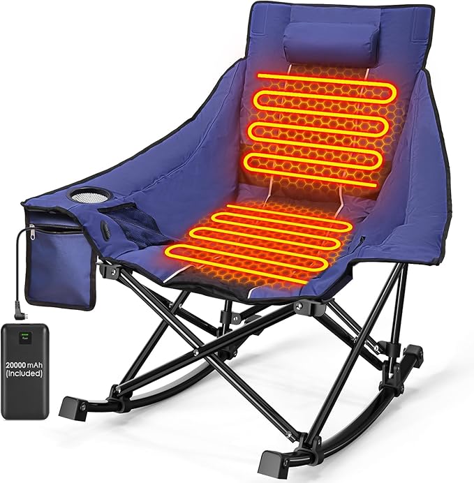 Slendor Oversized Heated Camping Chair with 2000mAh Battery, Padded & Pillow Heated Rocking Chair, 3 Adjustable Heat Setti...