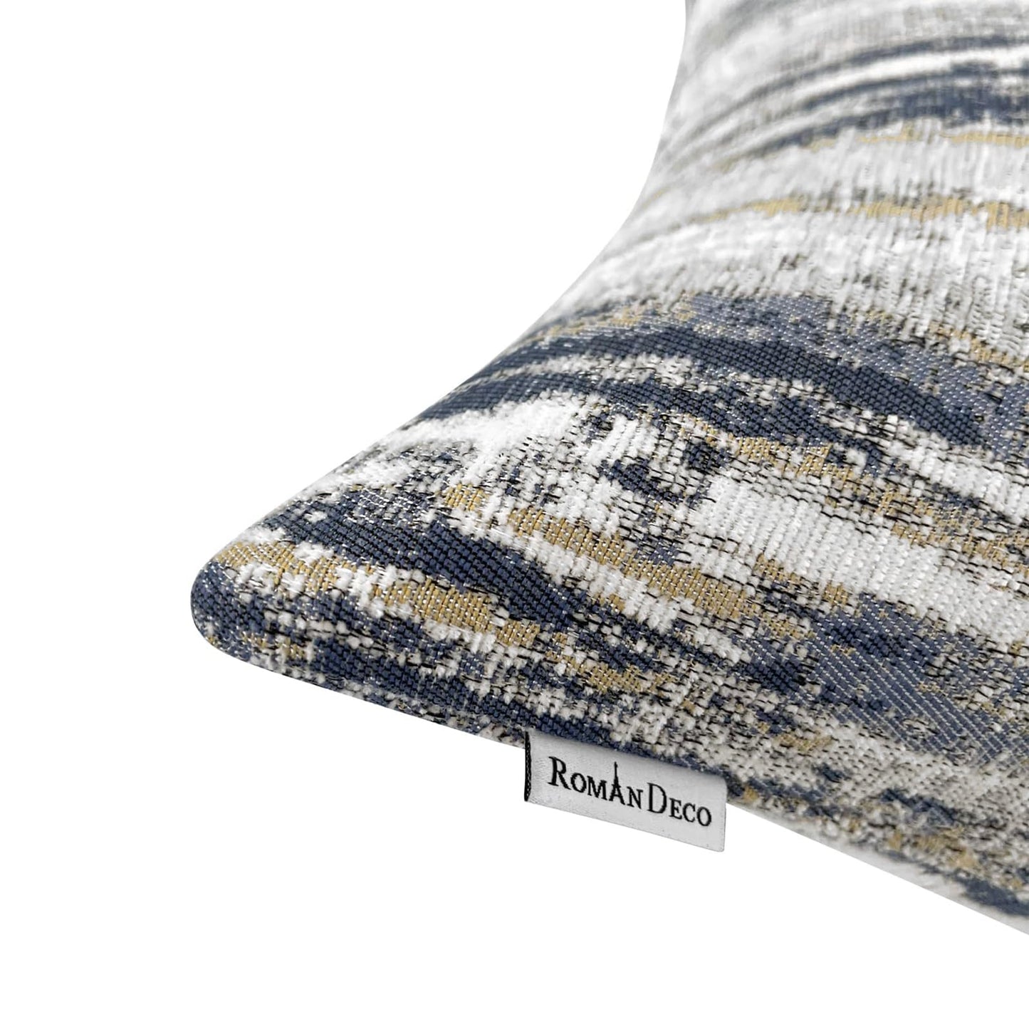 ROMANDECO Jacquard Chenille Striped Decorative Throw Pillow Covers for Couch Set of 2, 18x18 Inches, Navy Blue