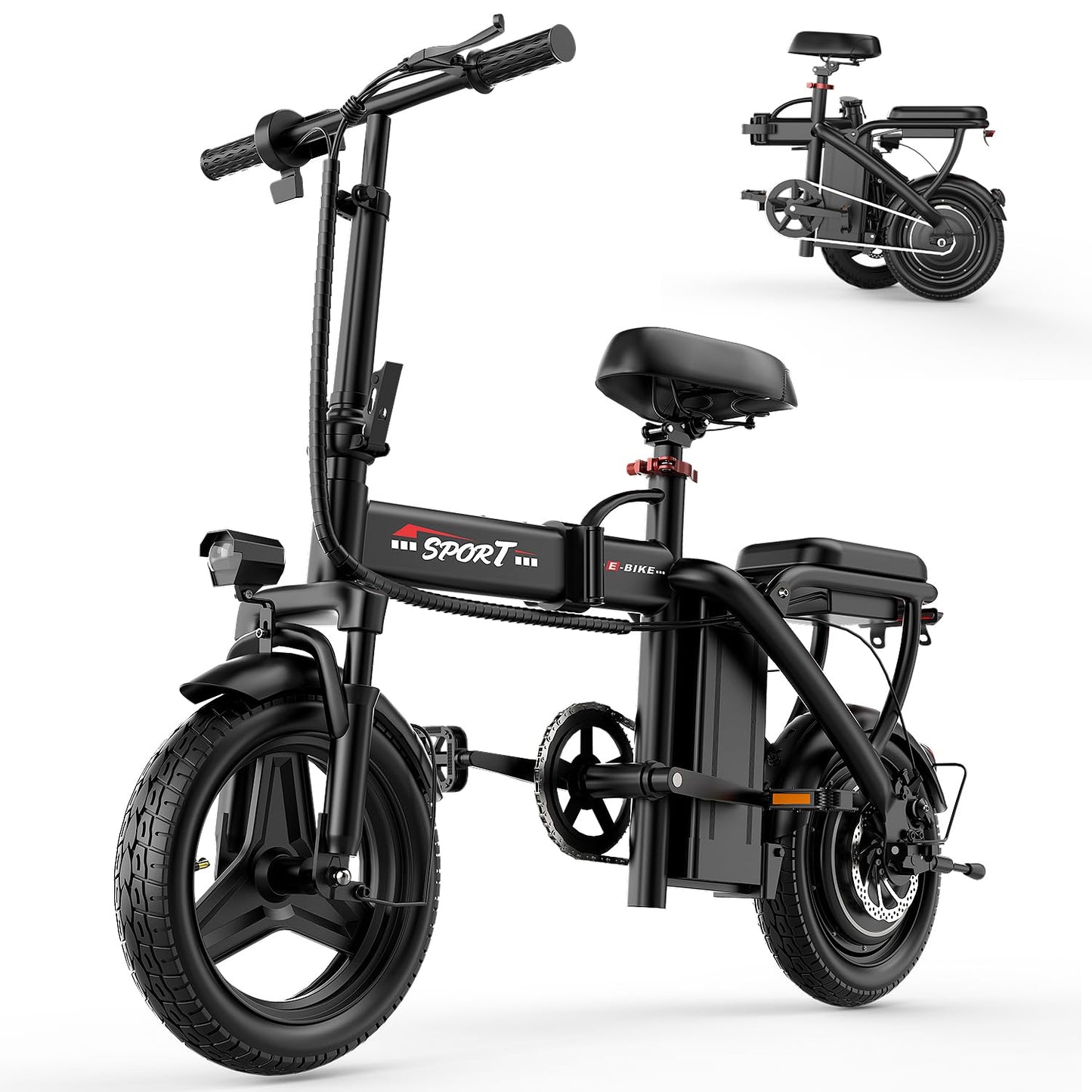 ASKGO Z6 Foldable Electric Bike for Adults, 14" Electric E-Bike with 500W Peak Motor, Max 25Miles 20MPH Electric Bicycles, Dual Front Suspension