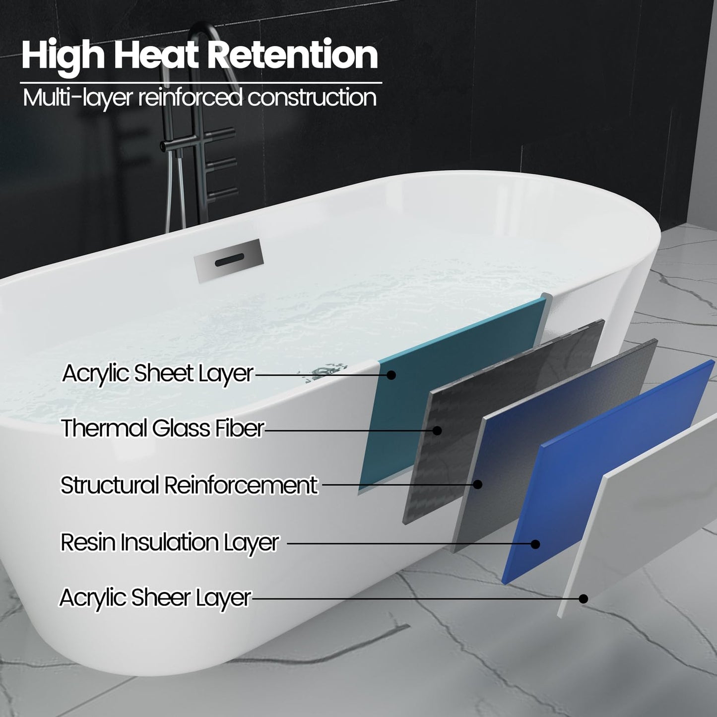Freestanding Bathtub 67 inch Extra Large Freestanding Bathtub – Modern Oval Freestanding Tub with Chrome Drain & Overflow for Home Spa or Bathroom Relaxation