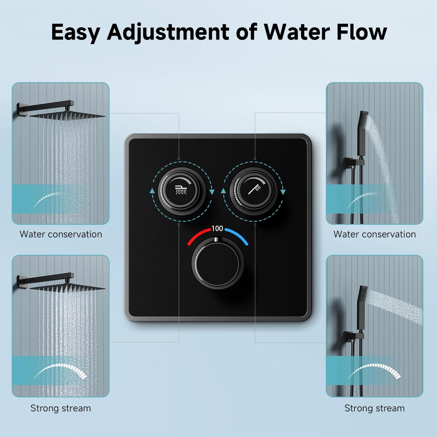SR SUN RISE 100℉ Thermostatic Shower System,10" Luxury Rainfall Shower Head and High-Pressure Handheld Bathroom Shower Faucet Set,Shower Valve and Trim Kit Included (Matte Black)