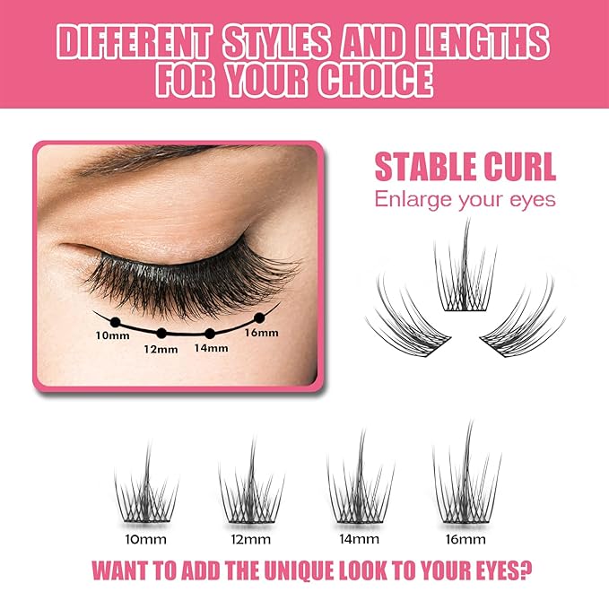 DIY Eyelash Extension, 3D Effect Individual Melt Flare Lash Cluster Natural Lashes Set, Home Eyelash Extension, D curl Lashes Pack 12mm,14mm (12MM-Spikes)