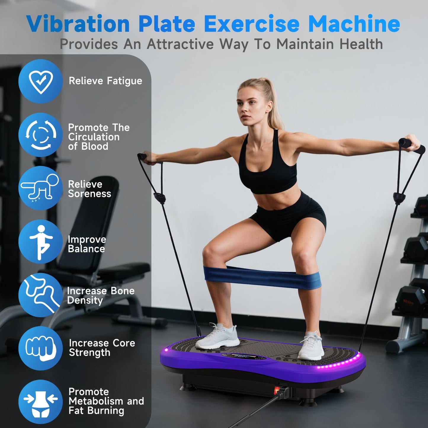 Vibration Plate Exercise Machine for Lymphatic Drainage, Vibration Machine for Full-Body Weight Loss Shaping, Vibrate Fitness Platform 400 Lbs & 200 Adjustable Speeds for Women Men Home Gym Purple