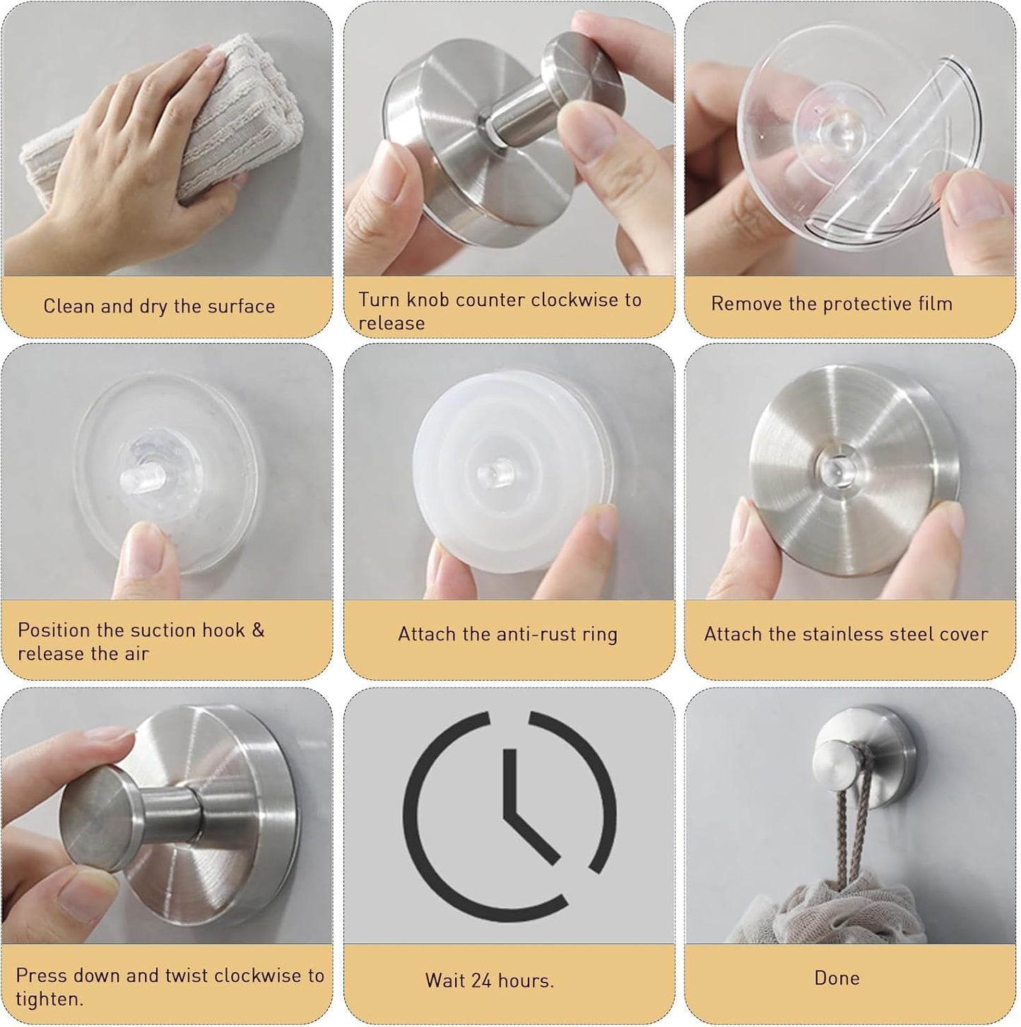 byojia Suction Cup Hooks, Shower Hooks for Inside Shower, No-Drill Towel Hook Stainless Steel Waterproof Suction Hook for Wreaths, Loofah, Towel, Coat, Bath Robe (3, Gold)