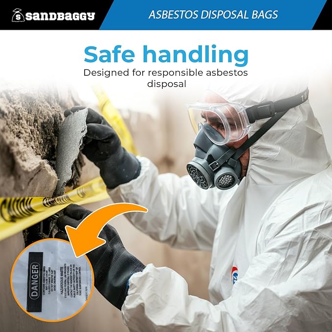 Asbestos Disposal Bags – 33" x 50" Clear Polyethylene, 6 Mil, Made in USA - Sandbaggy (10)