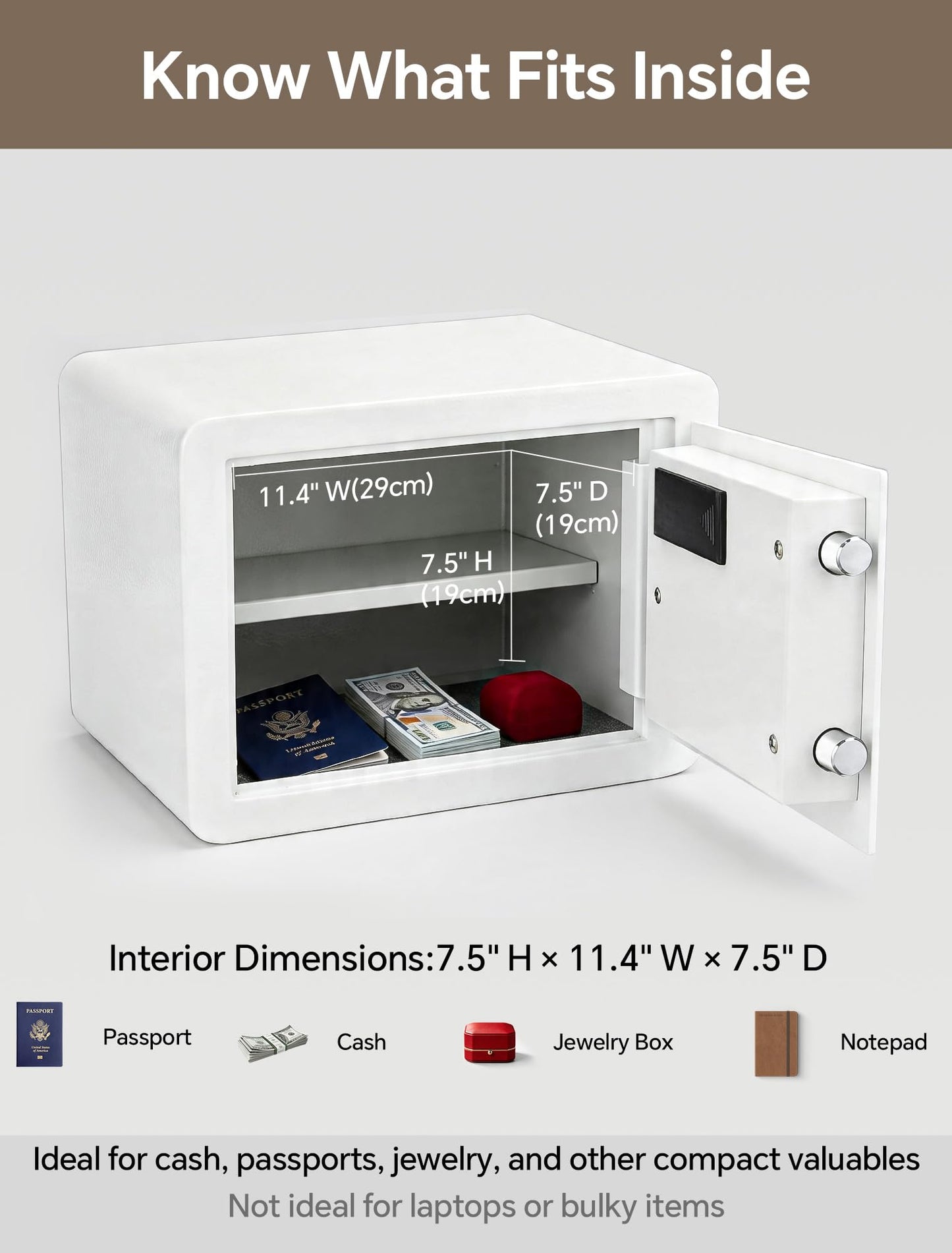 TIGERKING 20 lb Biometric Fingerprint Home Safe, 1.2 Cubic Feet Digital Security Safe Lock Box, Quick-Access Small Safes for Cash, Jewelry, Document, White