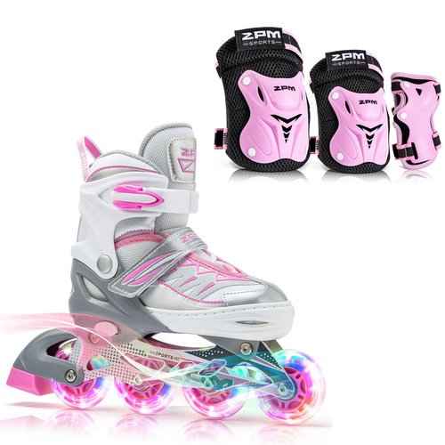 2PM SPORTS Silver S Inline Skates & Pink S Protective Gear Set