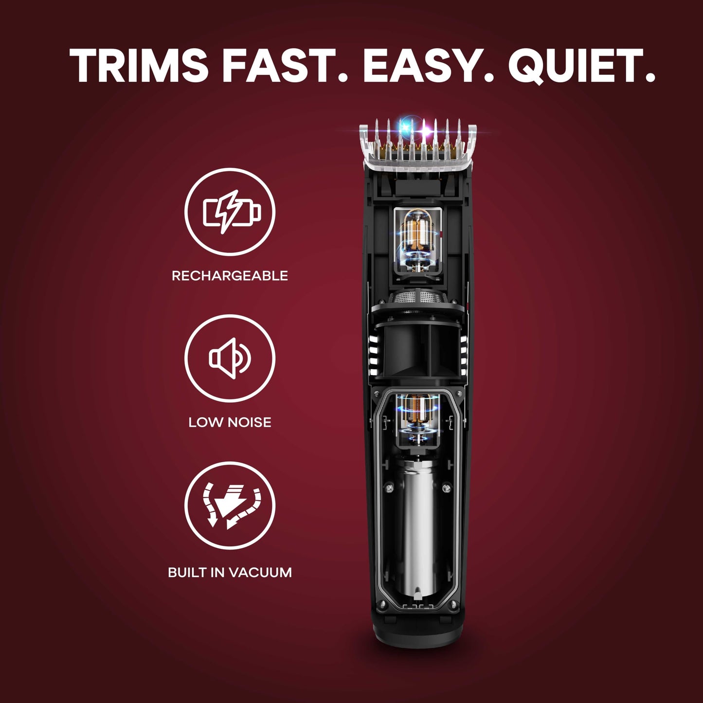 Bell+Howell Vacutrim Cordless Body Shaver for Men, Rechargeable Grooming Tool with 20 Trim Settings, Integrated Vacuum System - Black, 7.5", As Seen On TV