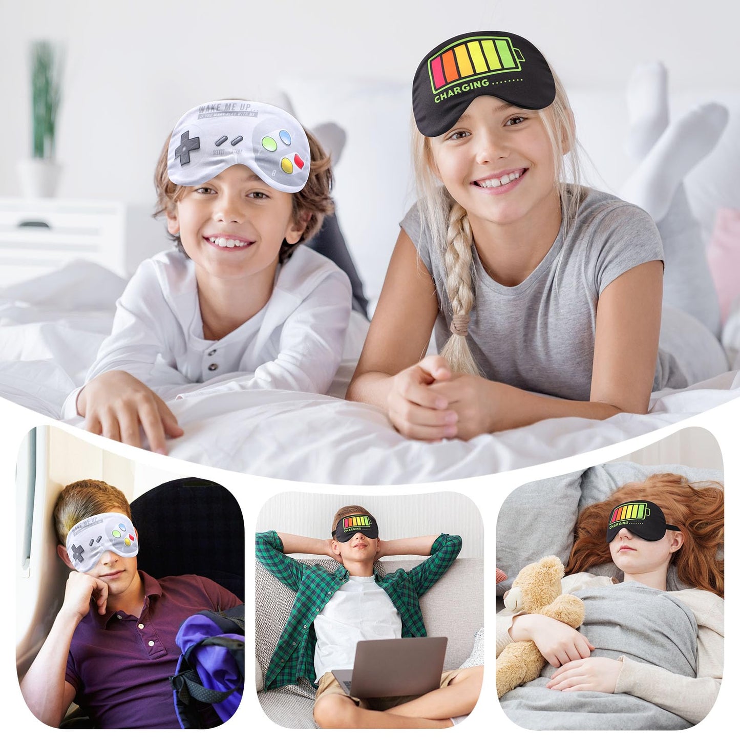 2 Pcs Sleep Eye Mask, Guys Blackout Sleeping Mask for Kids Adult Children's Travel Eye Mask Eye Cover Blindfold for Game