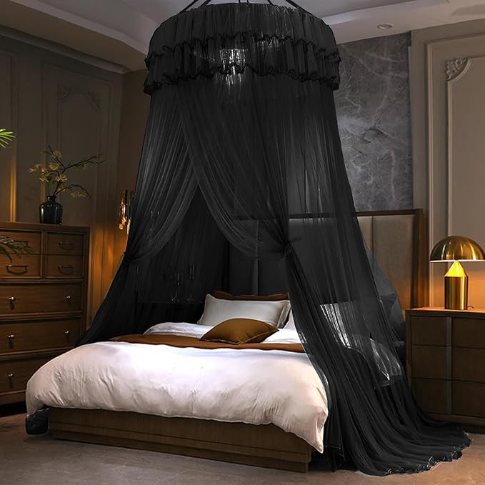 Kertnic Mosquito Net Bed Canopy for Girls, Princess Canopy Bed Curtain Fine Sheer Mesh Dome Bed Canopies, Kids & Adults La...