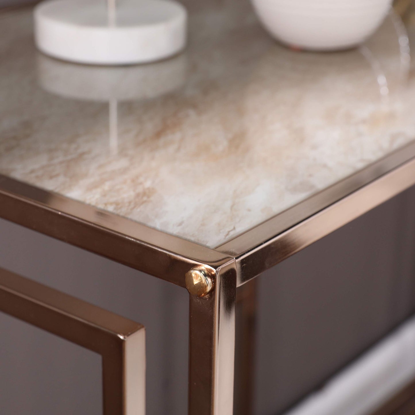 SEI Furniture - Simondley Faux Marble Console Table - Transitional Design, Champagne Metal and Glass - Ideal for Entryway, Living Room (CK1125003)