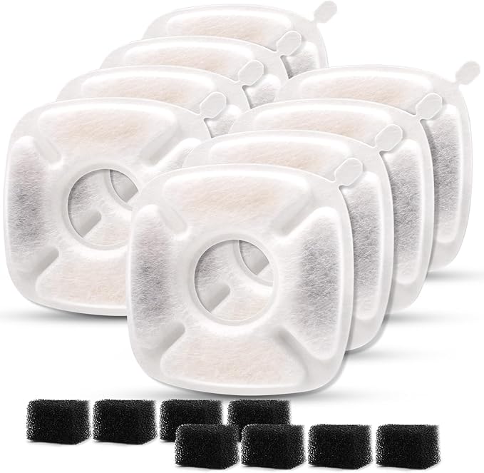 Cylomert 16Pcs Pet Fountain Filters Replacement, Compatible with 95Oz/2.8L Dog & Cat Water Fountain, 8 Carbon + 8 Sponge F...