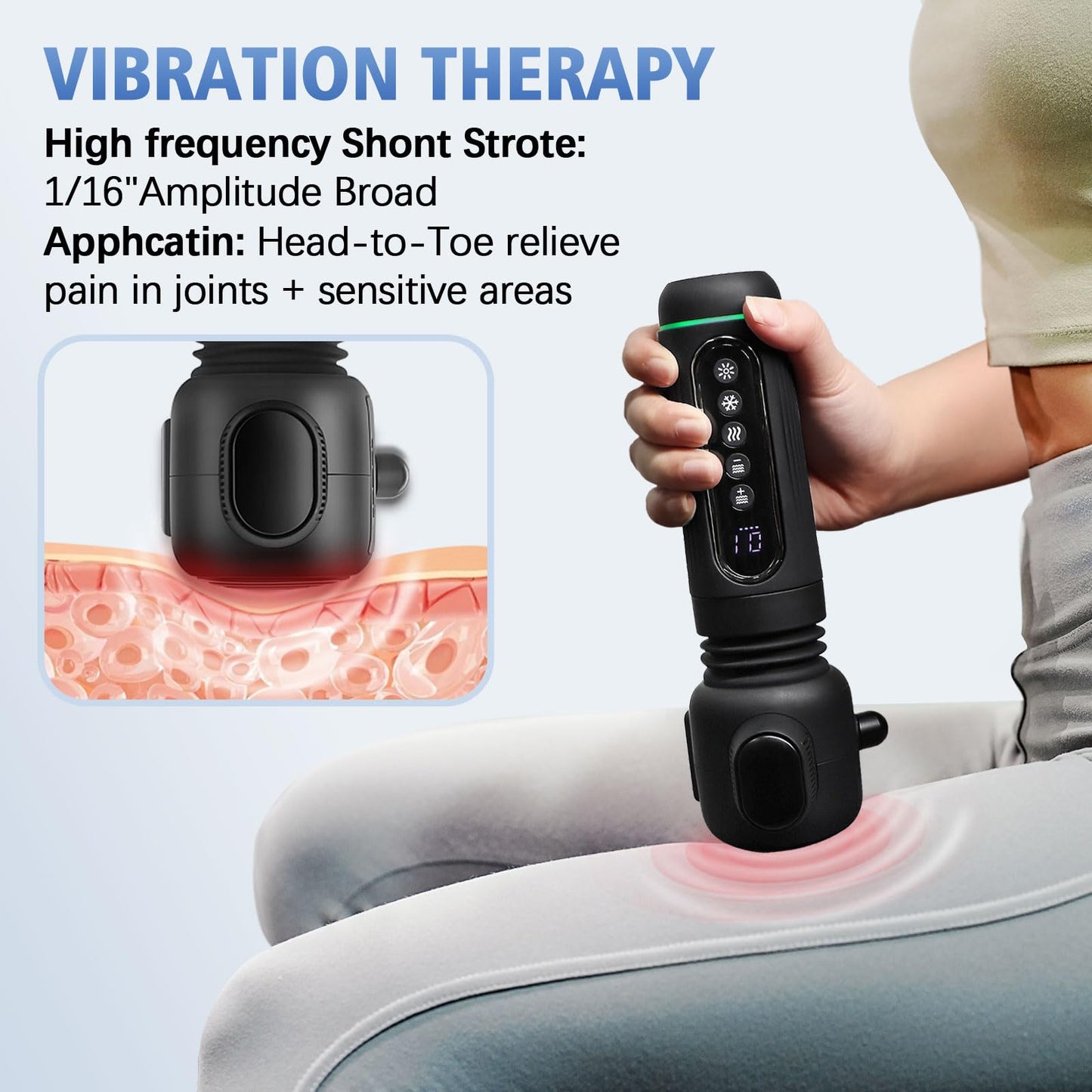 Handheld Vibrating Trigger Point Massage Gun with Heat and Cold & Red Light, Deep Tissue Vibration Massager for Full Body Pain Relief, Pressure Point Massage Tool -Gifts for Men & Women (Large)