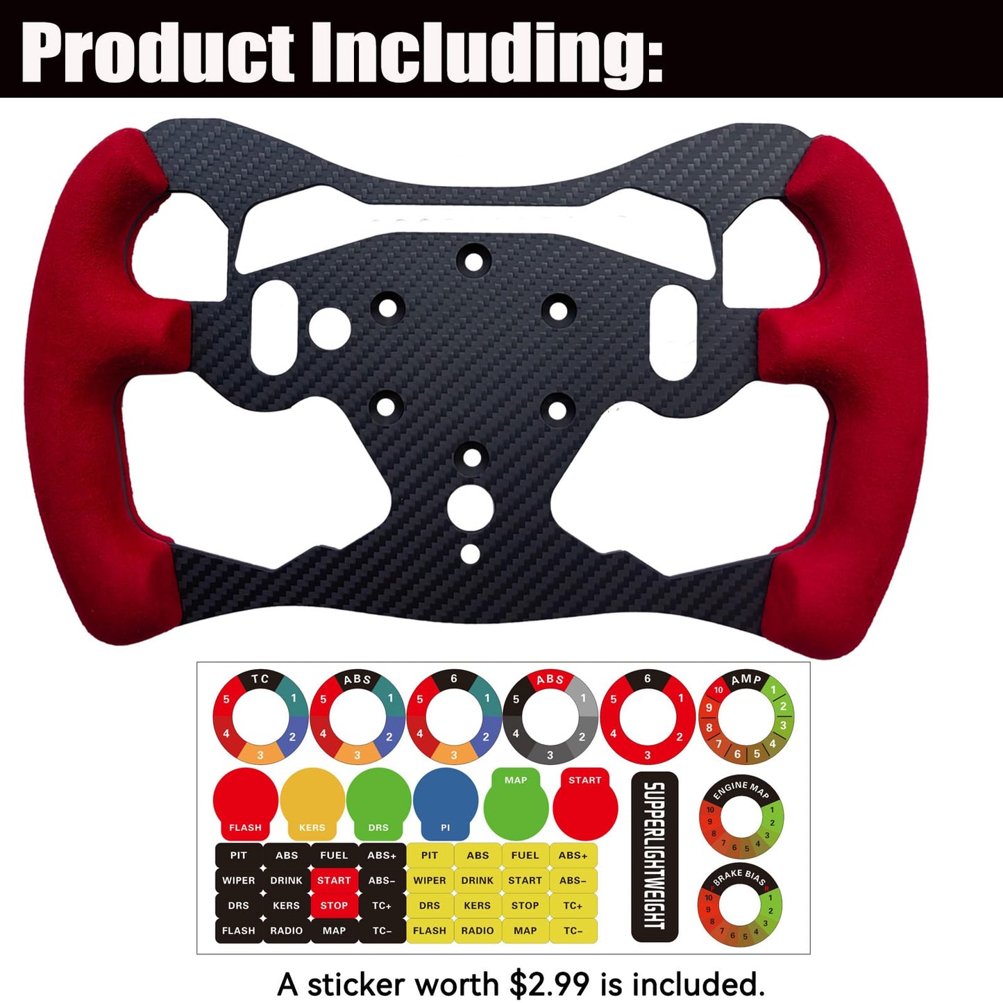 F1 Formula Real Carbon Fiber Wheel Mod For Logitech G PRO SIM Racing Wheel ; Replace Supper lightweight Compatible with Logitech G RS RS50 System Hub Shifter With Suede Grip (12 INCH GT Red Suede)