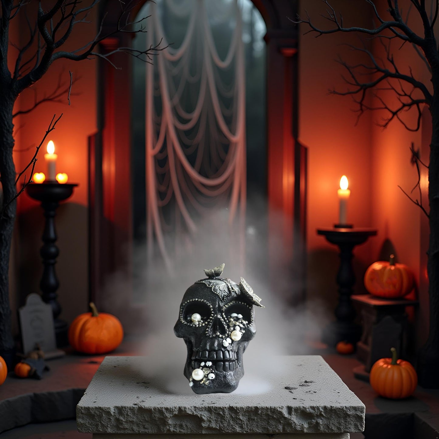 LAIKEARTS Resin Skull Head Decor Statue, Life Size Skull Halloween Decoration Home Decor Party Decorations,Skull Collectible Figurines,Adult Head Bone Model,Halloween Statue（Black）