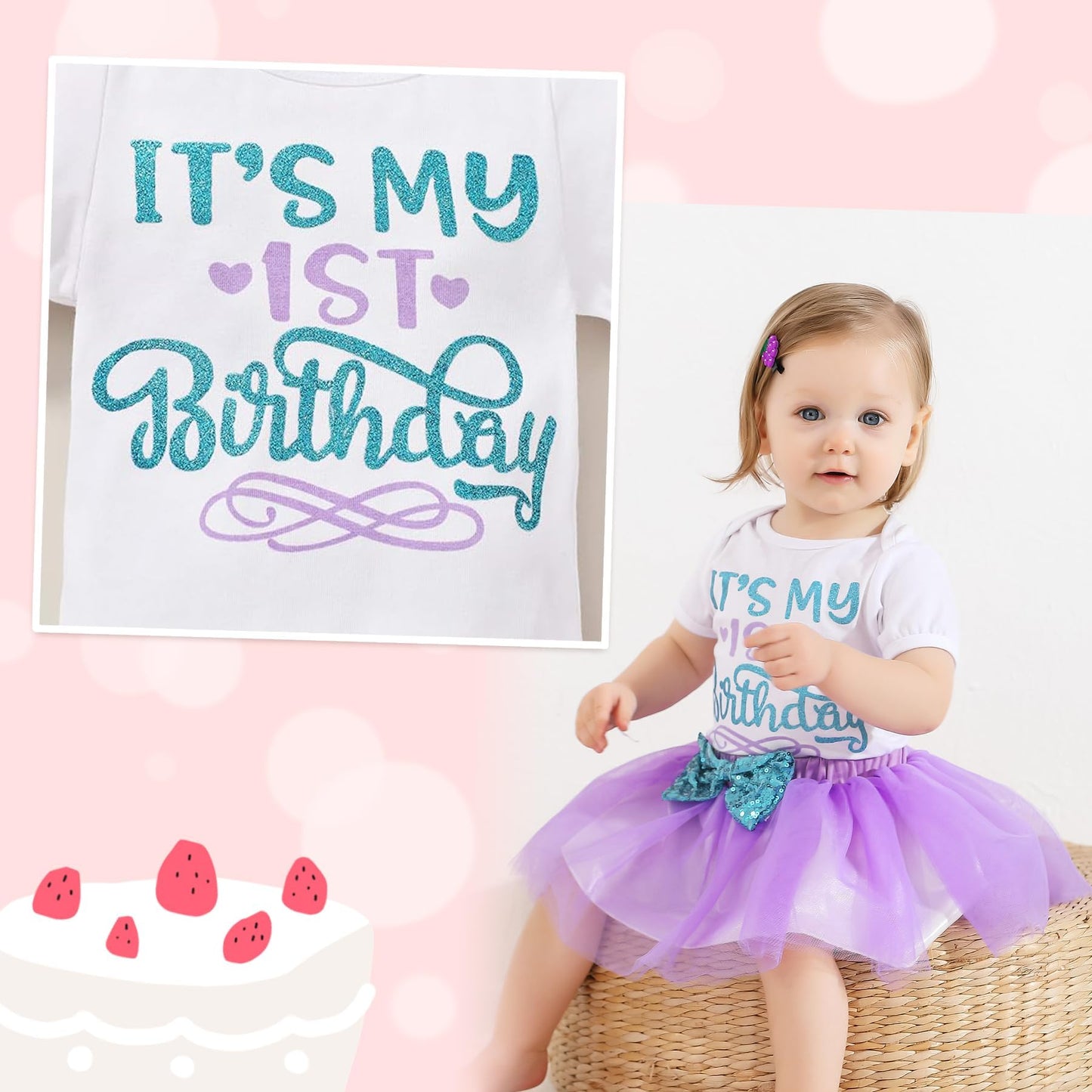 YOUNGER TREE Newborn Baby Girls My 1st Birthday Dress Infant Shiny Printed Sequin Bowknot Tutu Princess Dress (White, 12-18 Months)