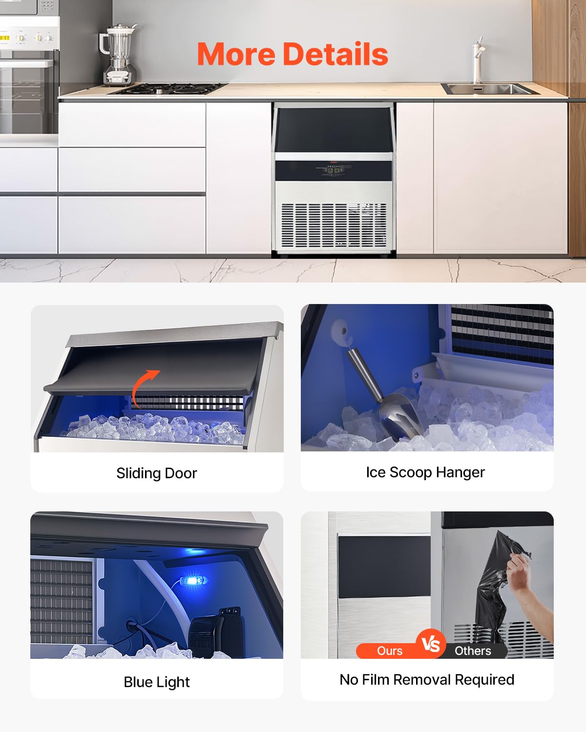 VEVOR 440lbs/24H Commercial Ice Maker, 160 Ice Cubes in 15 Minutes, Freestanding Ice Maker Machine with 88lbs Large Storage Capacity for Bar Office Restaurant, with LED Digital Display & Self-Cleaning