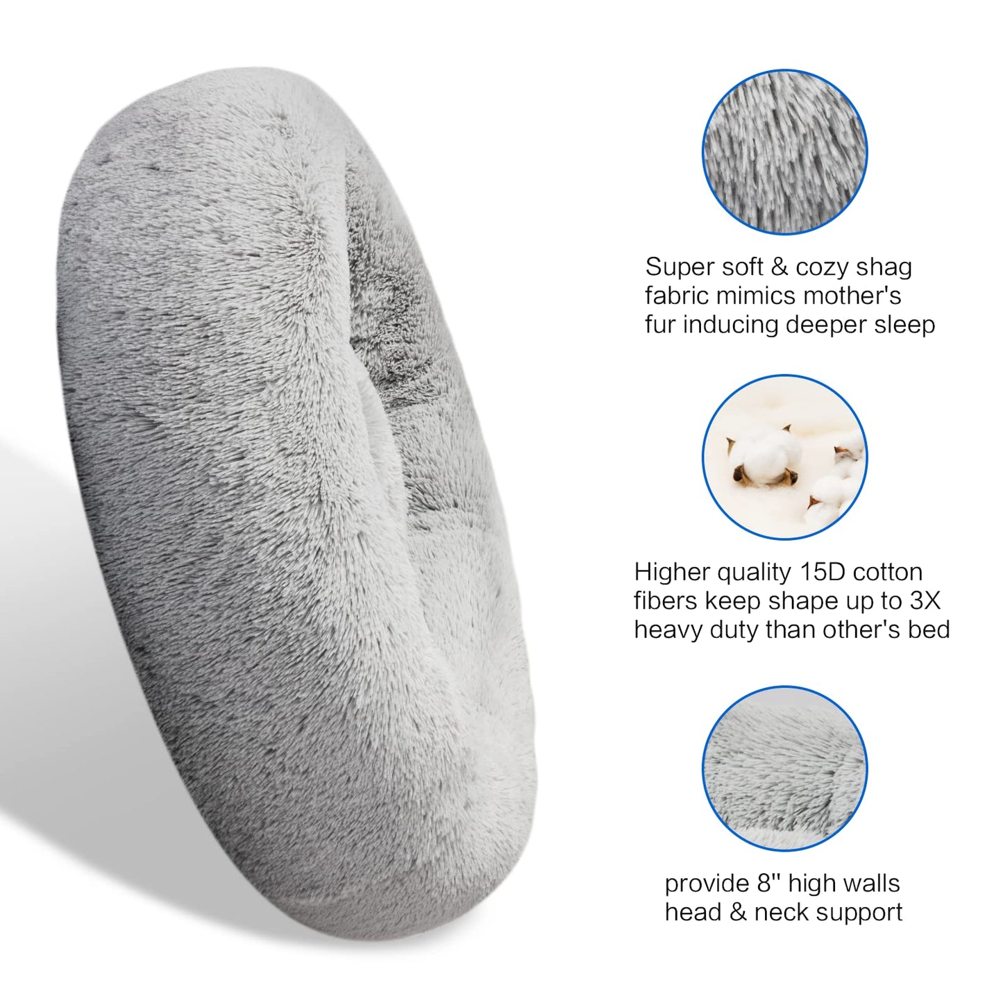 SAVFOX Plush Calming Dog Beds, Donut Dog Bed for Small Dogs, Medium, Large & X-Large, Comfy Cuddler Dog Bed and Cat Bed in Faux Fur, Washable Dog Bed, Multiple Sizes S-XXL