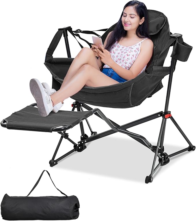 outdoor basic Adjustable Camping Folding Chair with Footrest - Portable Zero Gravity Lounge Chair for Beach, Lawn, Picnic,...