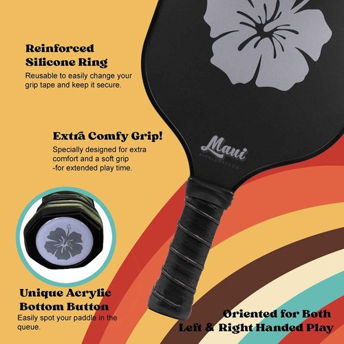 Maui Pickleball Co. USAPA Approved Carbon Fiber Textured Pickleball Paddle | High Performance Pickleball Paddle Racket Pickle Ball Paddle for Men Women Designer Cute Retro Style (Black Lava)