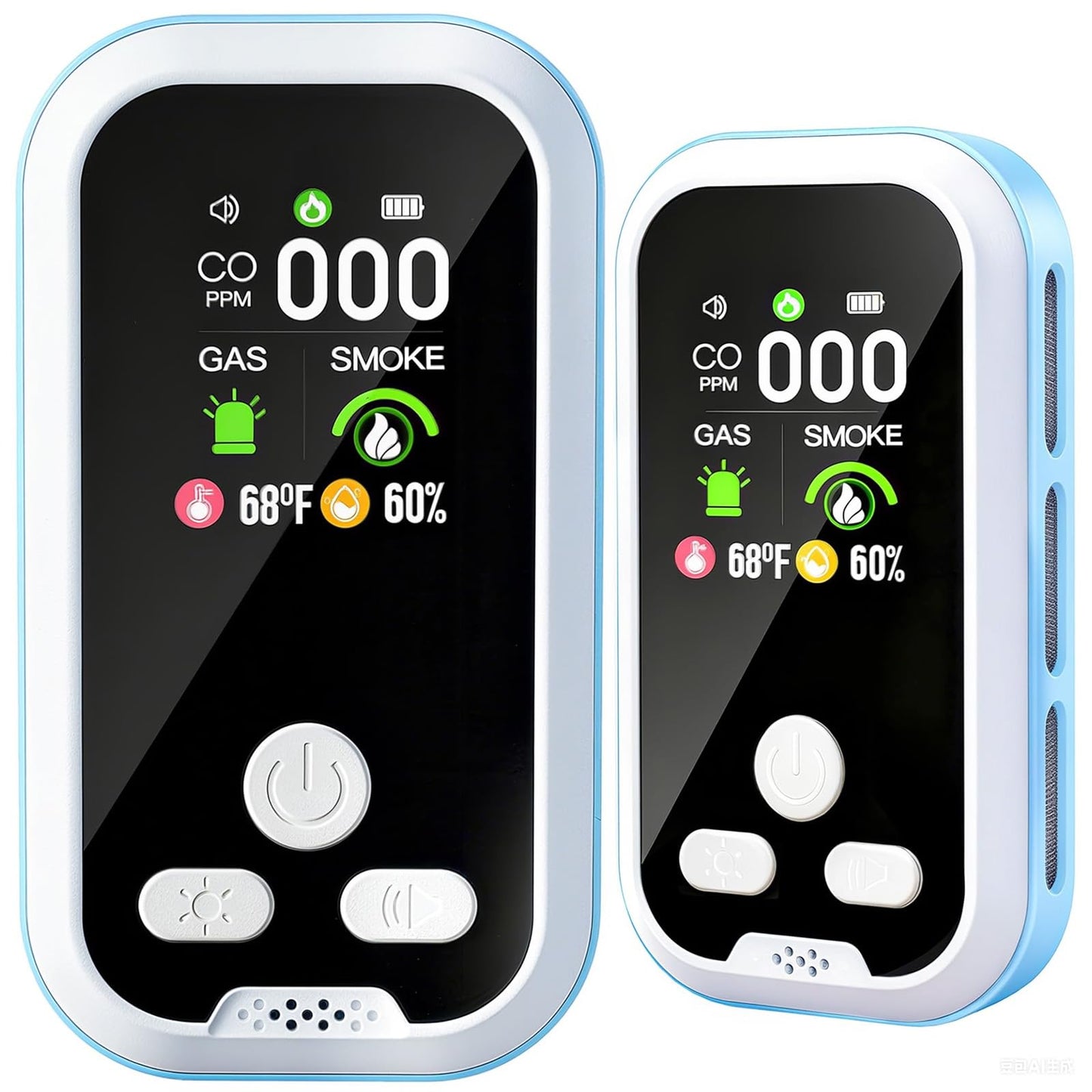 5-in-1 Carbon Monoxide Detector 2 Pack Combo with LCD Display, Detects CO, Natural Gas, Smoke, Temperature, Humidity for Home, Hotel, RV, Apartment Safety, Monoxide Alarm HD Screen