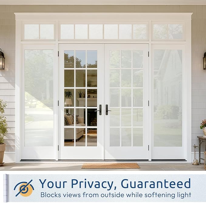 rabbitgoo Frosted Glass Window Privacy Film, No Glue, Anti-Glare Heat Blocking, Easy to Install, Renter Friendly Removable Opaque Bathroom Window Clings for Glass, 17.5 by 78.7 inch