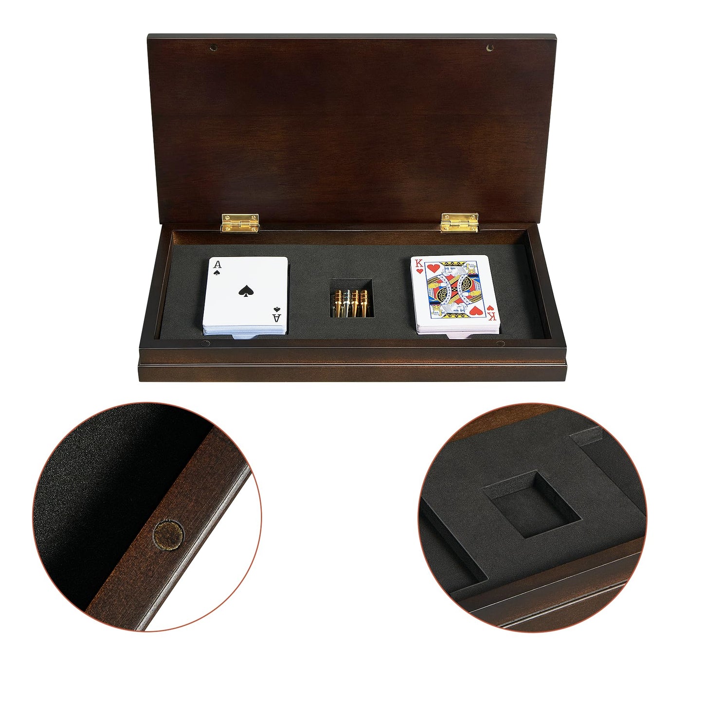 ELONGDI Wooden Cribbage Board Game Set with Magnetic Lock and Large Storage - 9 Metal Pegs & 2 Deck of Playing Cards,Continuous 3 Track Board Travel Portable Cribbage Game for Family