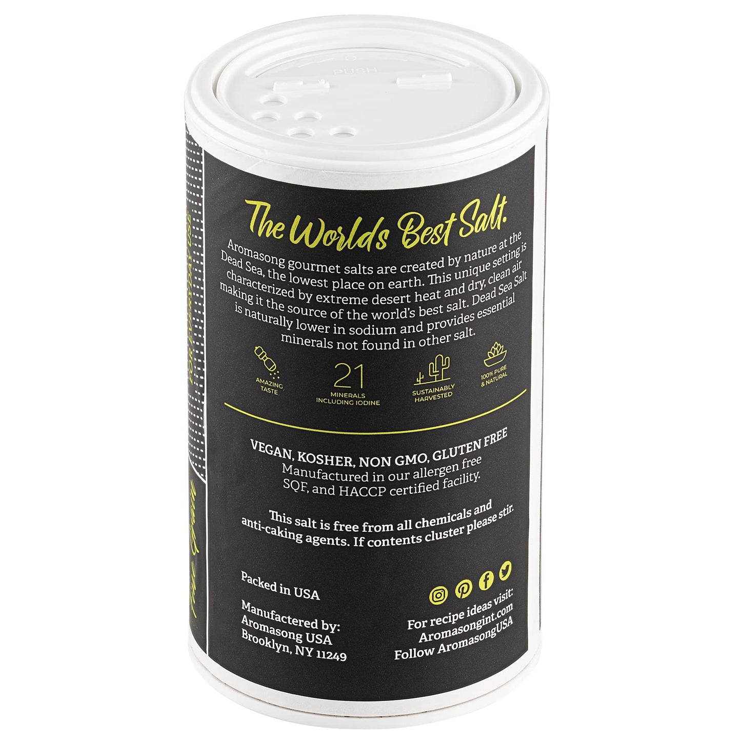 Aromasong 100% Natural Sea Salt from the Dead Sea, Fine Grain Table Salt, 13 OZ. Salt Shaker, 100% Pure & Natural, Unrefined, Gluten Free, Sea Salt for Daily Cooking