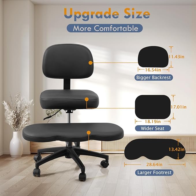 Qmetalart Cross Legged Office Chair,ADHD Friendly,Comfortable Meditation Criss Cross Chair with Wheels & Wide Seat,Kneeling Chair for Home,Office,Adults,Teenagers,Fidgety Sitters,Posture Improvement