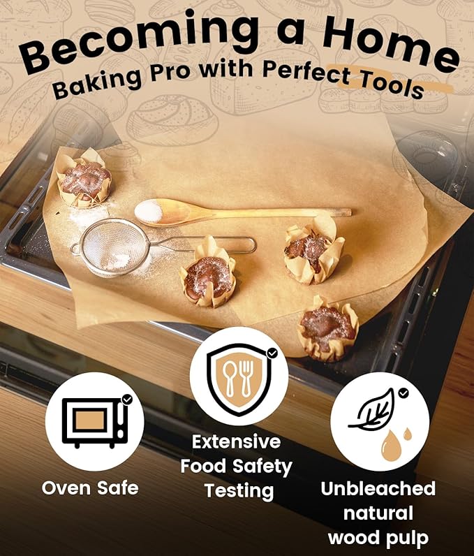 500Pcs Parchment Paper for Baking, 12x16 In Precut Parchment Paper Sheets, Heavy Duty Non-Stick Baking Paper, Half Sheet Baking Sheets for Baking Cookies, Cooking, Air Fryer, Oven - Unbleached