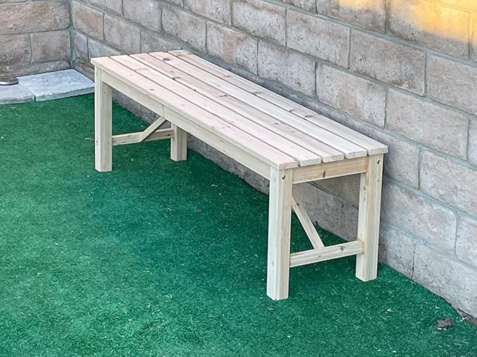 Kdgarden Outdoor Wood Bench Indoor Backless Porch Rustic Square Fir Log Solid Wood Fire Pit Bench for Patio Garden Deck and Backyard, 55" W×15.7" D×17.7" H, Natural