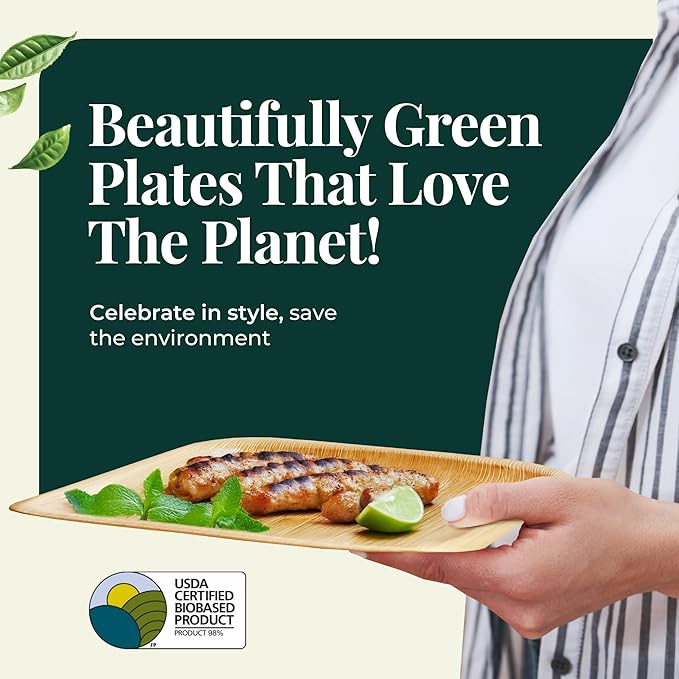 Koala love Palm Leaf Plates 10 Inch Bamboo Paper Disposable 50 Bulk Dinner Round Party Plates Event Tableware Eco Biodegradable Compostable Wooden Plate Best Alternative to Plastic Plate