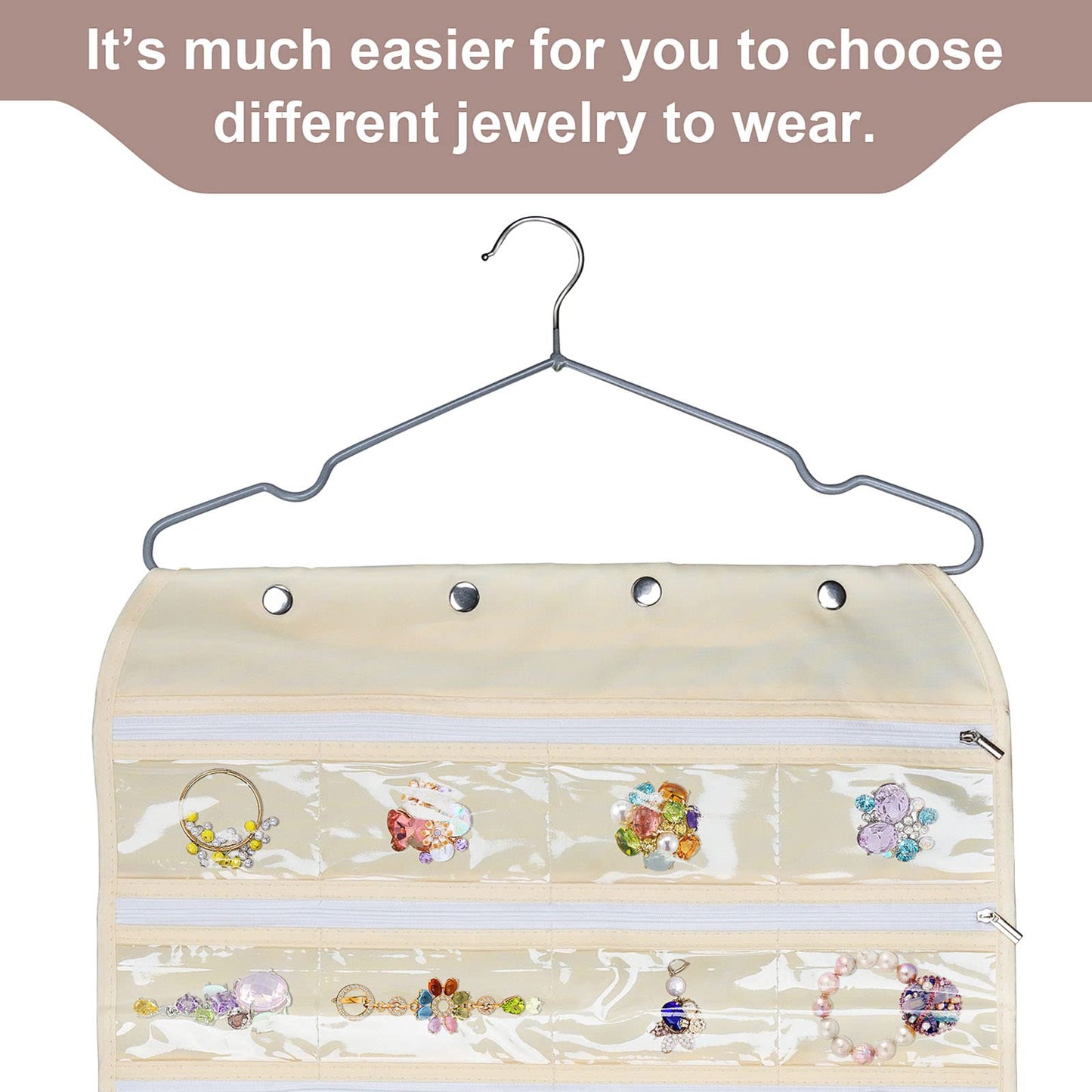 Luney Hanging Jewelry Organizer with Zippers, 56 Pockets Earring Holder Organizer with Pockets for Woman, for Hanging Earrings,