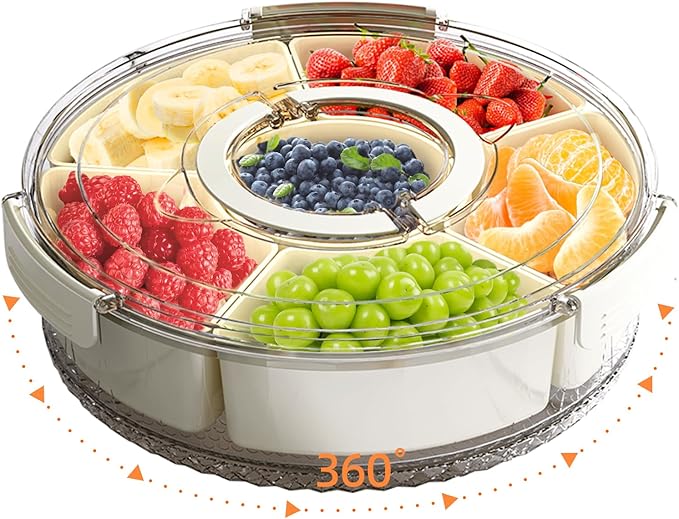 riyeloi Divided Serving Tray with Lid and Handle, Stackable Snackle Box Container for Fruits Candy Organizer, Portable Spi...