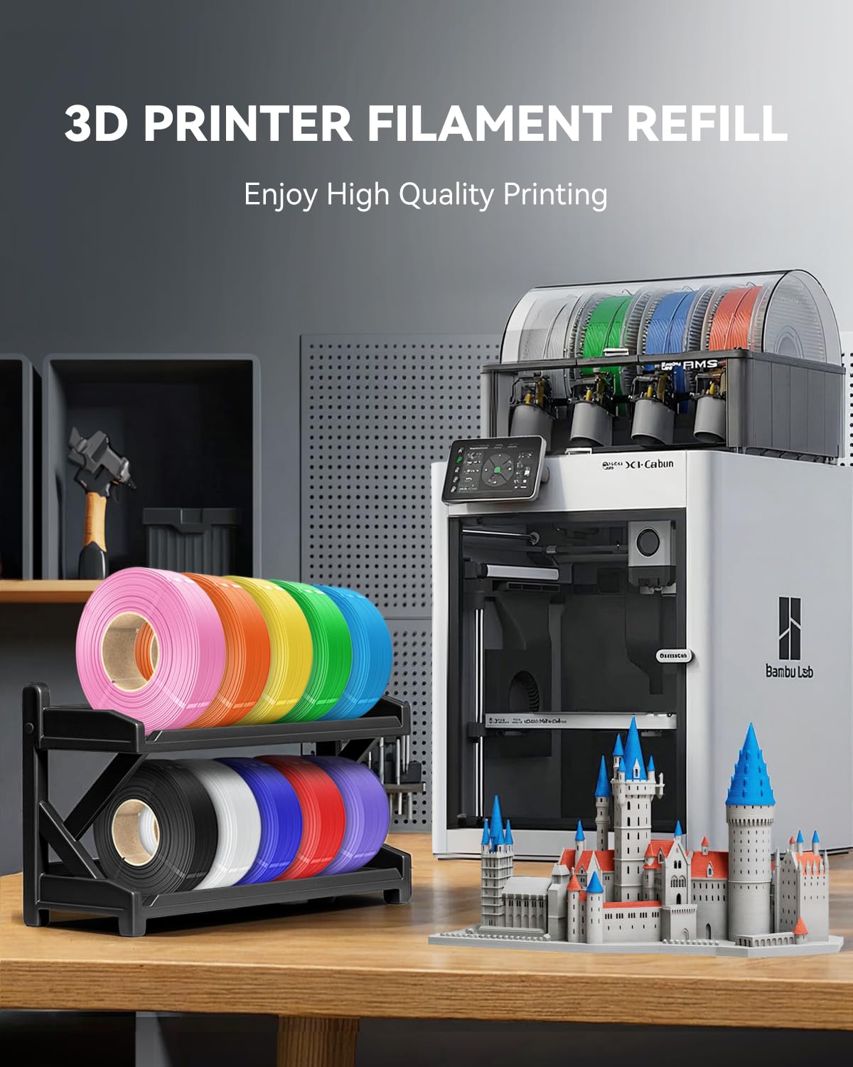 SUNLU PLA+ Refill Filament Refill 1.75mm 4KG, 3D Printer Filament PLA Plus, No-Spool Black PLA+ Filament for Reusable Spools Compatible with Bambu Labs Filament, 4-Rolls 1KG/Roll