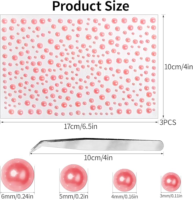 Rhinestone Stickers for Crafts Clear Crystal Tweezers Decals Face Gems Pearls for Makeup Stick on Body 3/4/5/6MM Pink Hair Nails Craft DIY Gems for Nails Makeup Decor 975PCS
