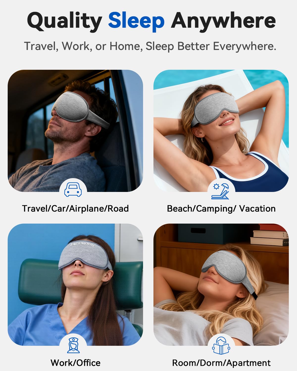 Weighted Eye Mask for Sleeping - Blackout Sleep Mask for Women Men, FACEMOON Lash Extension Eye Covers, Memory Foam, 3D Contoured, Airplane Travel Essentials, Blindfold for Meditation(Gray)