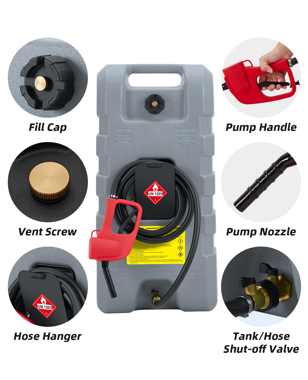 IDEALHOUSE 15 Gallon Gas Can on Wheels, Heavy Duty Portable Fuel Caddy with Manual Transfer Pump, 10 Foot Reinforced Hose, Rotating Nozzle, and Dual Shut-Off Valves, Ideal for Lawn Mowers, Cars, Boats