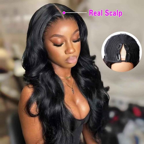 Xagujpo Glueless V Part Wig Human Hair Body Wave for Black Women Upgrade U Part Human Hair Wig 100% Beginner Friendly No Sew In No Glue 180% Density Natural Color (20 inch)