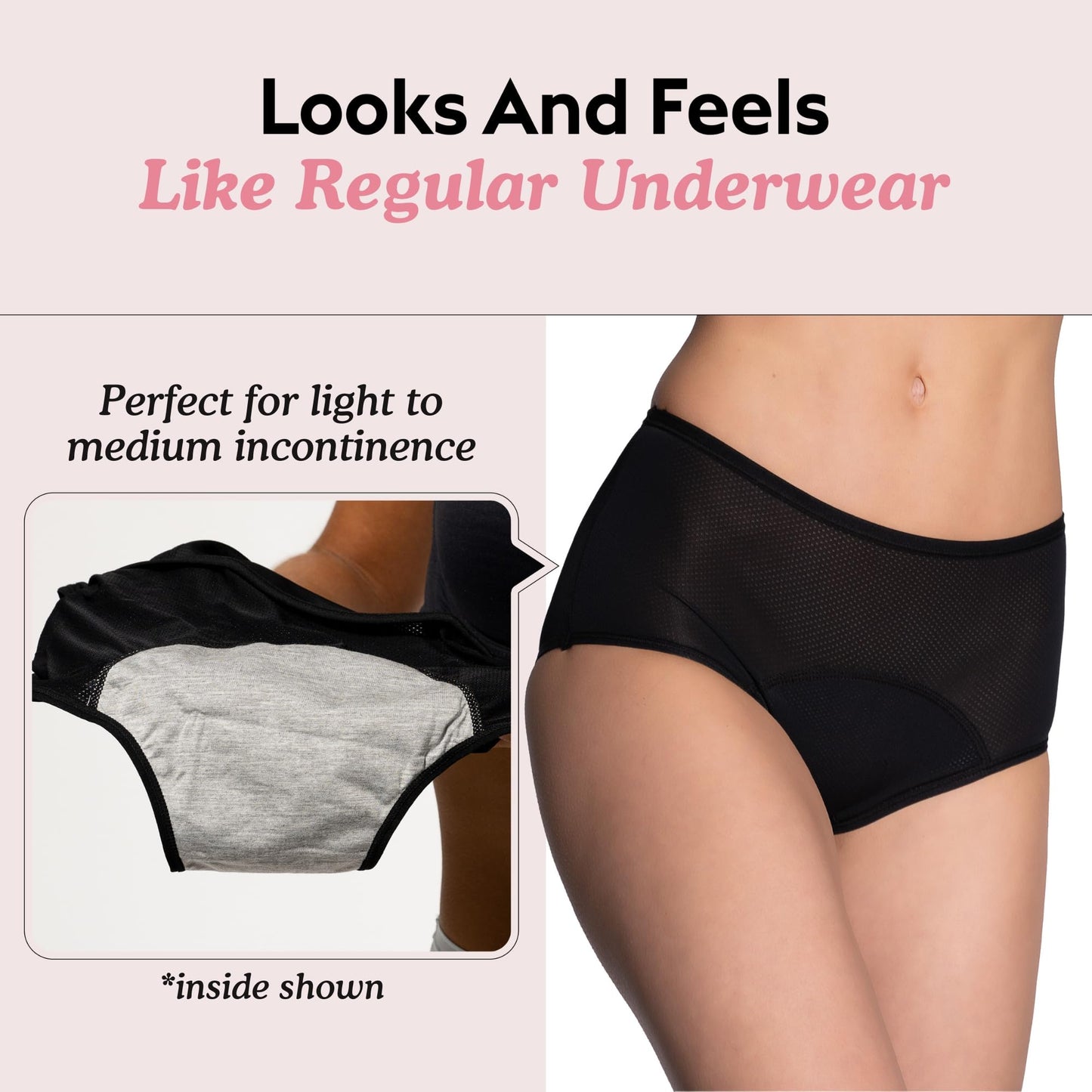 Everdries Washable & Reusable Incontinence Underwear for Women Over 60 - Leakproof, Discreet, Absorbent, Machine-Washable Panties (Original, M, Pack of 5)