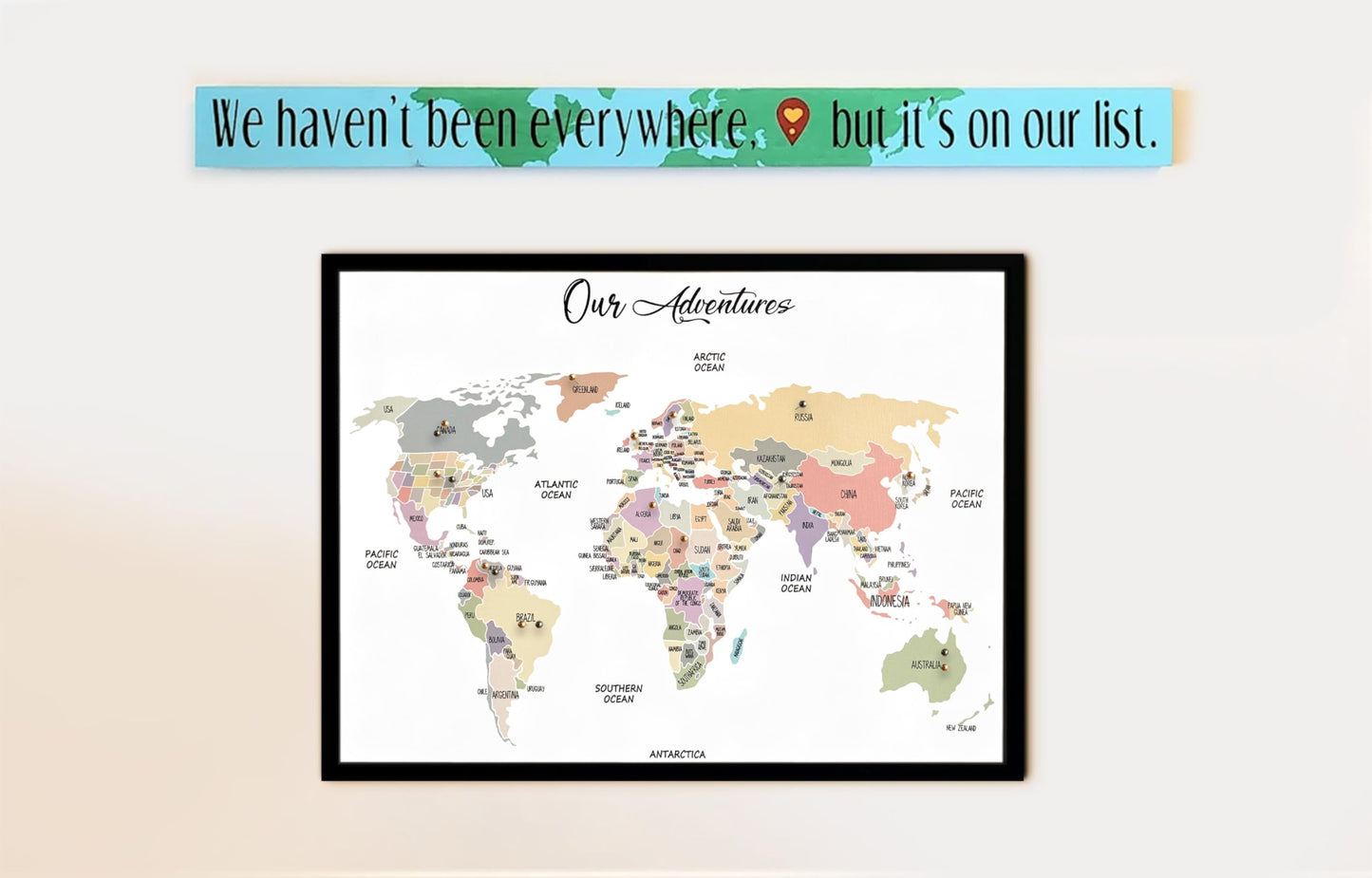 flinelife World Map Pin Board,16X12, World Travel Map With Pins, Perfect For Couples or Retirement Gift