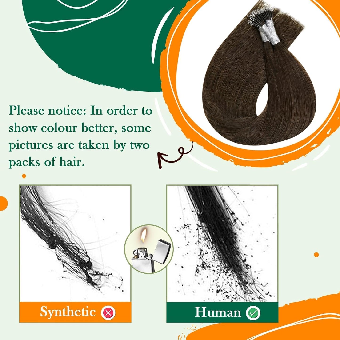 Easyouth Straight Nano Beads Hair Extensions Human Hair Brown Nano Tip Hair Extension Real Hair Darkest Brown Nanos Ring Extensi
