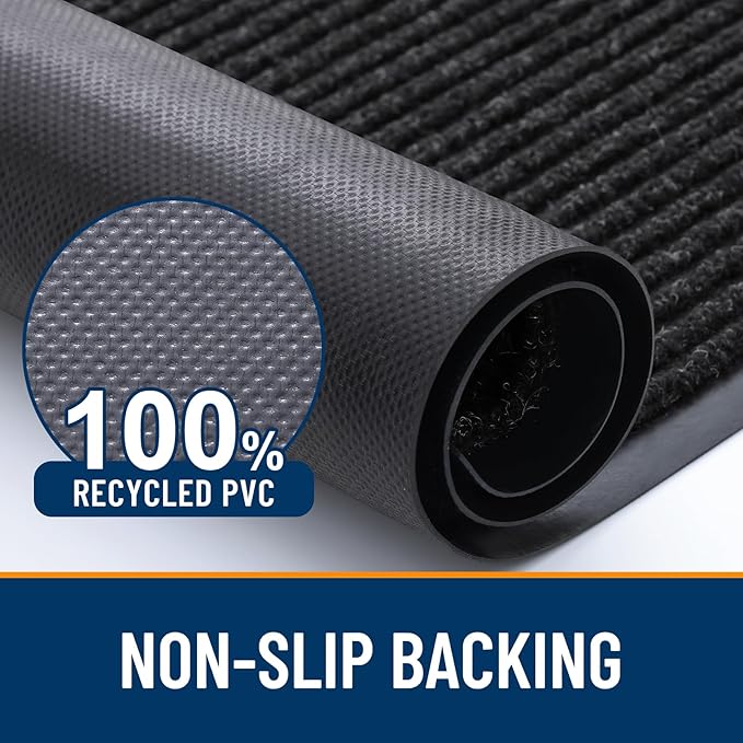 OLANLY Front Door Mat Indoor Outdoor Entrance, Waterproof Heavy Duty Doormat, Fade Resistant, Low Profile, Easy Clean Patio Porch Welcome Floor Mats for Entry, 59x20, Off-Black